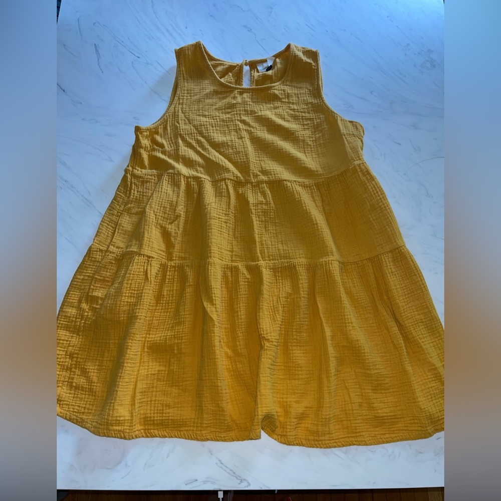 Universal thread yellow crushed cotton tiered shift solid xxl dress